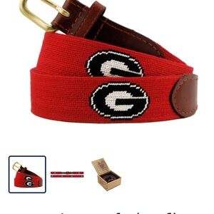 Red Embroidered 'G' Cotton-Web Belt with Leather Trim
